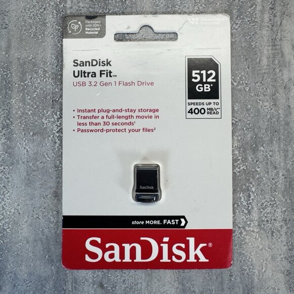 SanDisk 512GB Ultra Fit USB 3.2 Nano Flash Mini Pen Drive Up to 400 MB/s SEALED - Picture 1 of 3